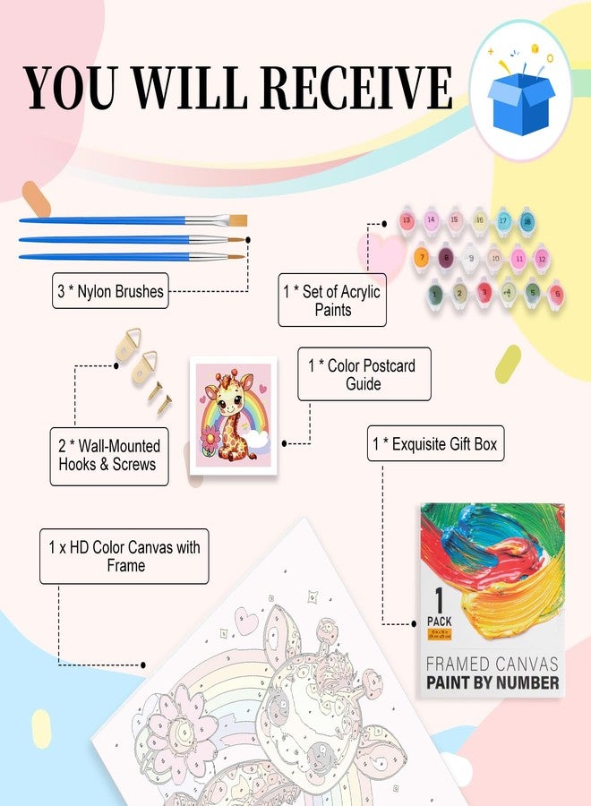 Camocin Framed Paint by Numbers Kit for Kids Ages 8-12, Easy Giraffe Paint by Numbers for Kids with Frame Ages 4-8, DIY Rainbow Painting by Number Kid for Beginners Framed for Gift 10 x 10 Inch - Image 4